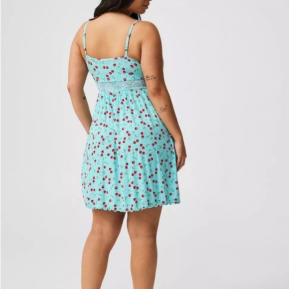 Torrid Super Soft Rib Lace Trim Sleep Chemise Very Cherry Aqua Sky - Picture 3 of 8